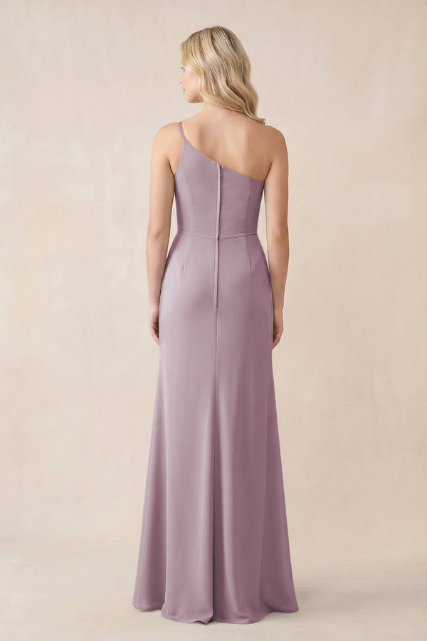 One - Shoulder Sheath Chiffon Ruched Bridesmaid Dress in Dusk - SHE IS ME Bridesmaid Dresses
