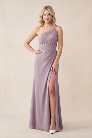 One - Shoulder Sheath Chiffon Ruched Bridesmaid Dress in Dusk - SHE IS ME Bridesmaid Dresses
