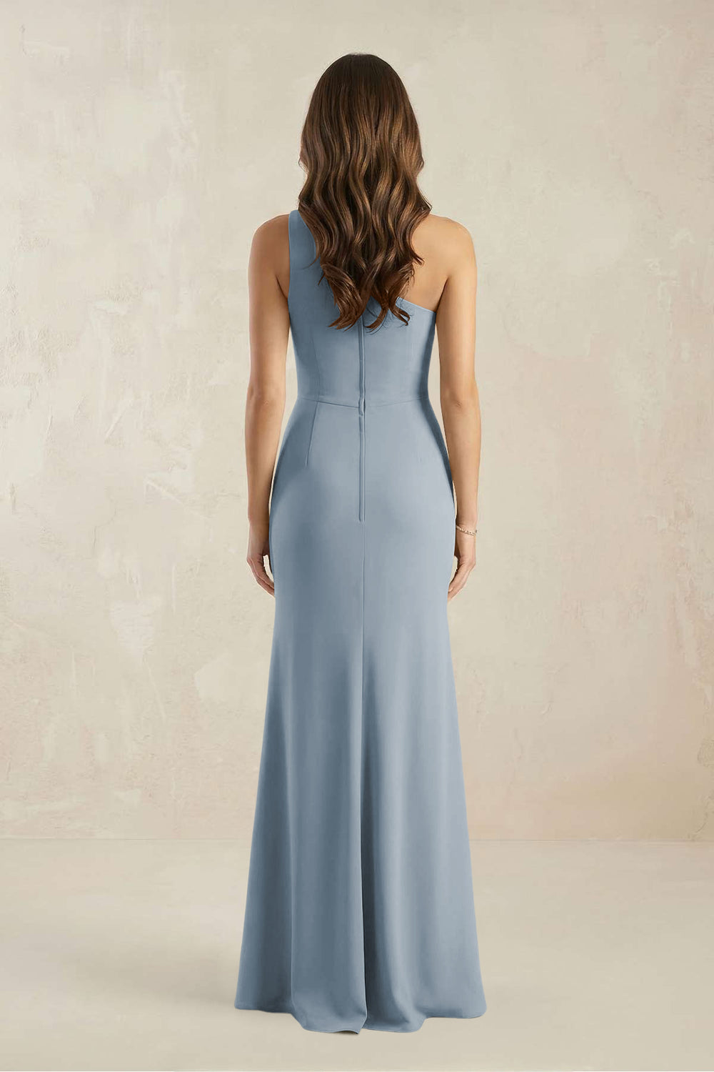 One-Shoulder Sheath Chiffon Ruched Bridesmaid Dress in Dusty Blue
