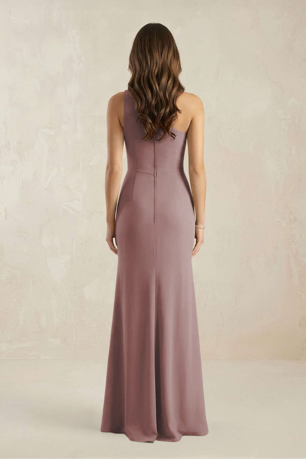 One-Shoulder Sheath Chiffon Ruched Bridesmaid Dress in Dusty Rose