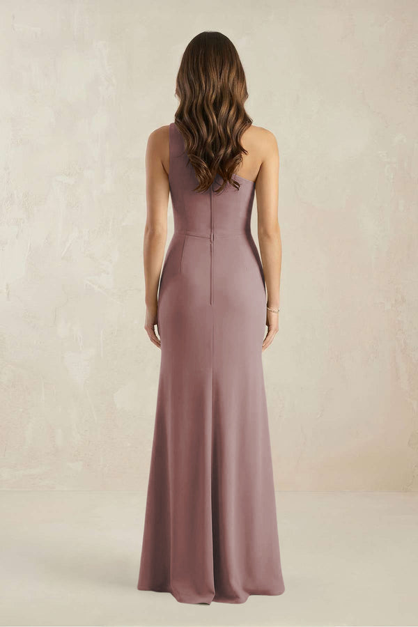 One-Shoulder Sheath Chiffon Ruched Bridesmaid Dress in Dusty Rose (2) | KISSBRIDAL
