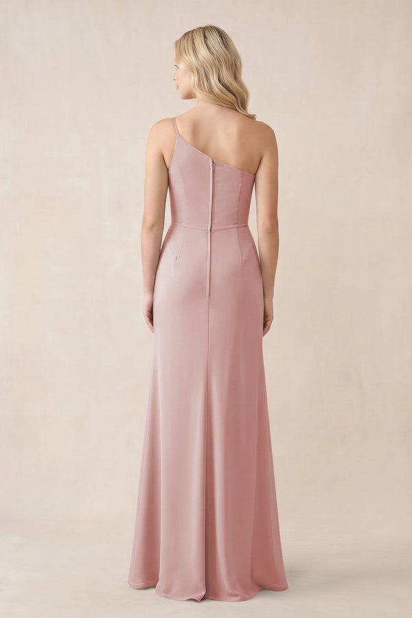 One - Shoulder Sheath Chiffon Ruched Bridesmaid Dress in Dusty Rose - SHE IS ME Bridesmaid Dresses