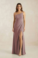 One-Shoulder Sheath Chiffon Ruched Bridesmaid Dress in Dusty Rose | KISSBRIDAL