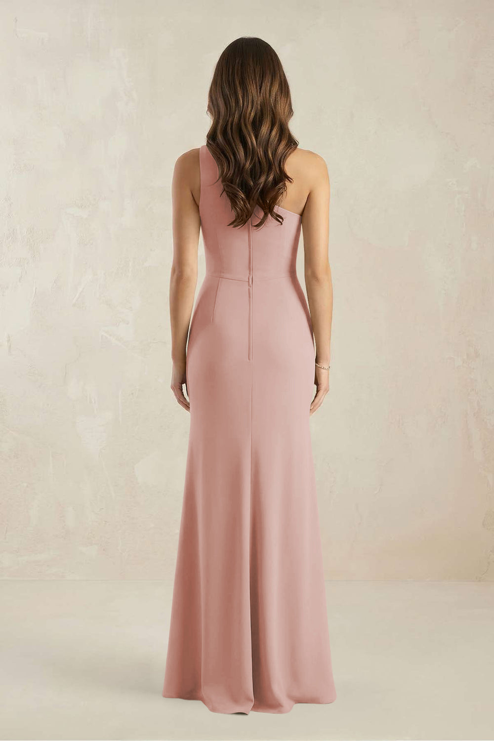 One-Shoulder Sheath Chiffon Ruched Bridesmaid Dress in English Rose