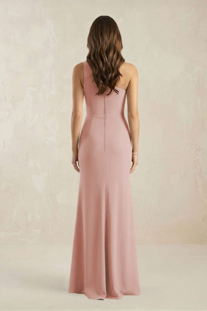 One-Shoulder Sheath Chiffon Ruched Bridesmaid Dress in English Rose (2) | KISSBRIDAL