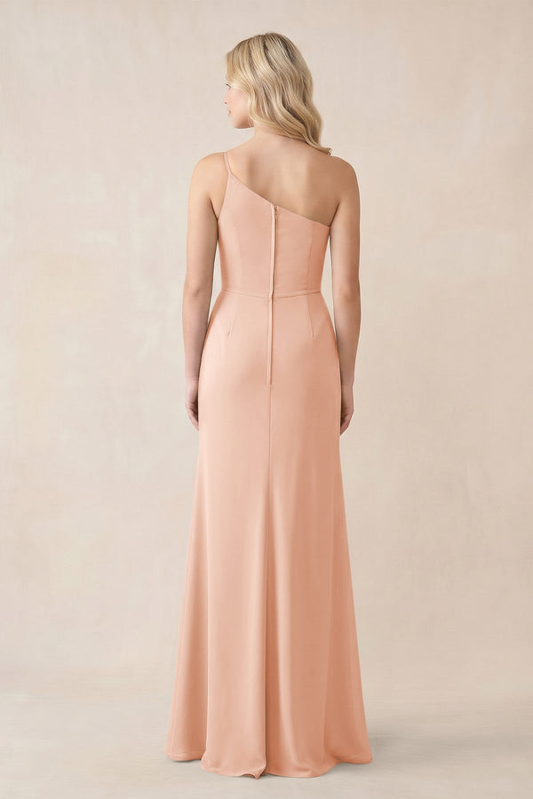 One - Shoulder Sheath Chiffon Ruched Bridesmaid Dress in English Rose - SHE IS ME Bridesmaid Dresses
