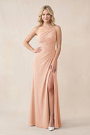 One - Shoulder Sheath Chiffon Ruched Bridesmaid Dress in English Rose - SHE IS ME Bridesmaid Dresses