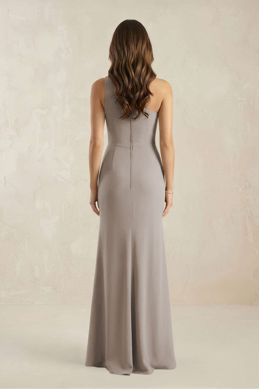 One-Shoulder Sheath Chiffon Ruched Bridesmaid Dress in Frost
