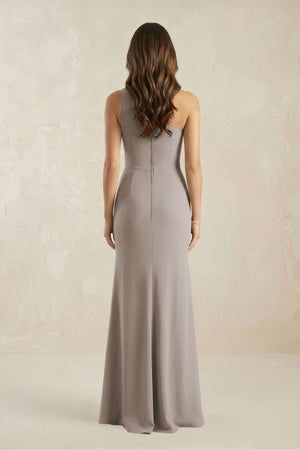 One-Shoulder Sheath Chiffon Ruched Bridesmaid Dress in Frost (2) | KISSBRIDAL