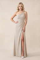 One - Shoulder Sheath Chiffon Ruched Bridesmaid Dress in Frost - SHE IS ME Bridesmaid Dresses