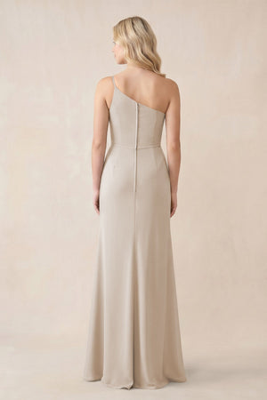 One - Shoulder Sheath Chiffon Ruched Bridesmaid Dress in Frost - SHE IS ME Bridesmaid Dresses