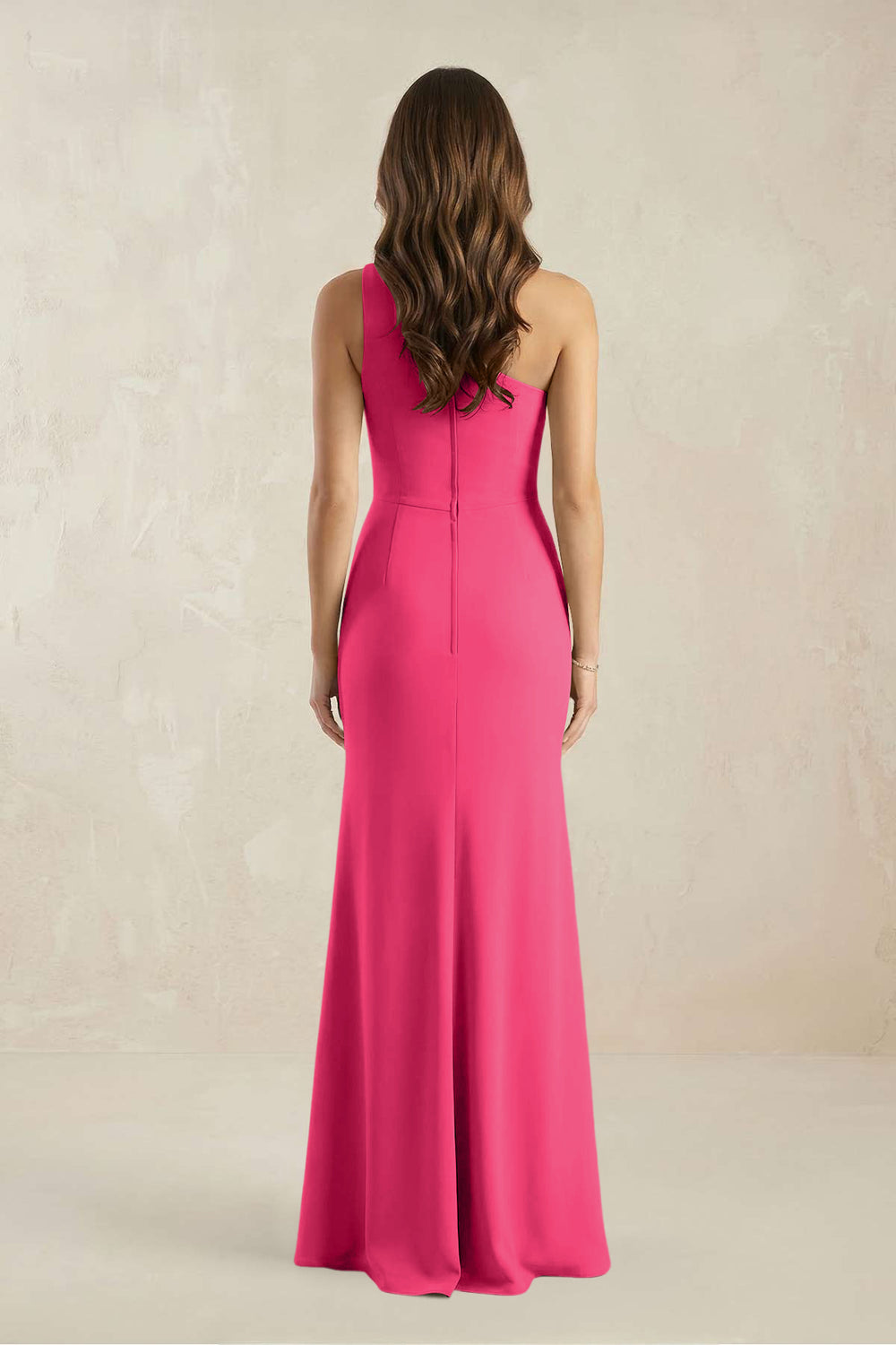 One-Shoulder Sheath Chiffon Ruched Bridesmaid Dress in Fuchsia