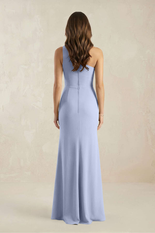 One-Shoulder Sheath Chiffon Ruched Bridesmaid Dress in Ice (2) | KISSBRIDAL