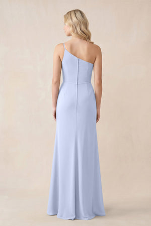 One - Shoulder Sheath Chiffon Ruched Bridesmaid Dress in Ice - SHE IS ME Bridesmaid Dresses