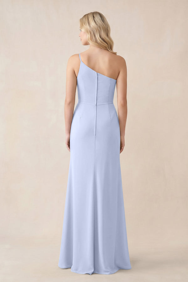 One - Shoulder Sheath Chiffon Ruched Bridesmaid Dress in Ice - SHE IS ME Bridesmaid Dresses