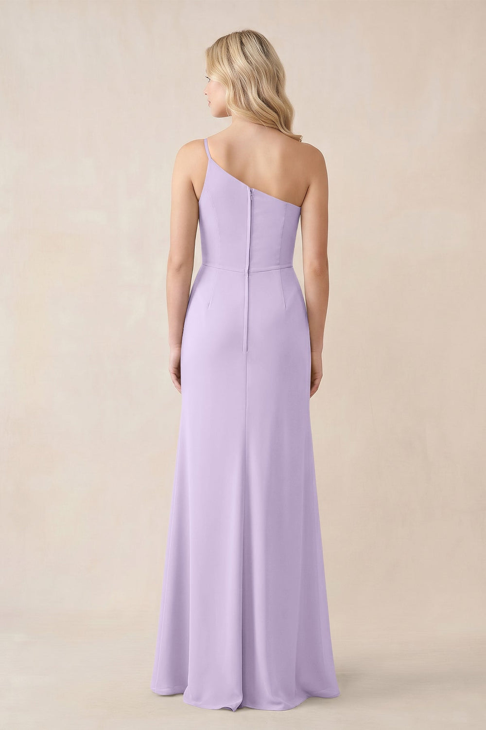 One - Shoulder Sheath Chiffon Ruched Bridesmaid Dress in Lavender - KISS BRIDAL Bridesmaid Dresses