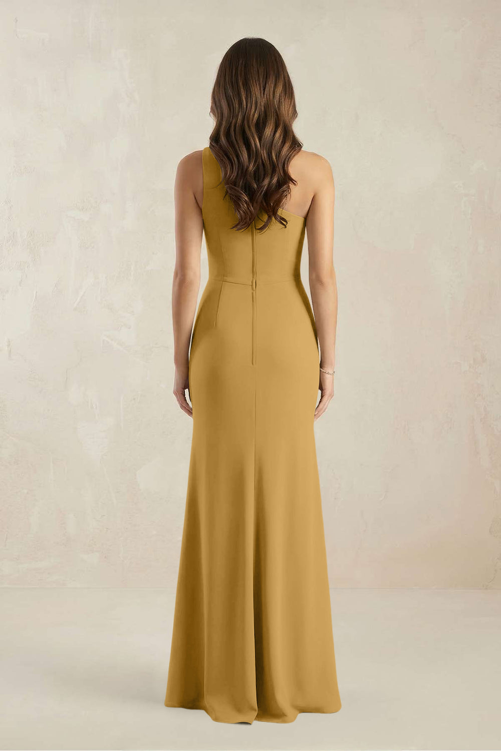 One-Shoulder Sheath Chiffon Ruched Bridesmaid Dress in Marigold
