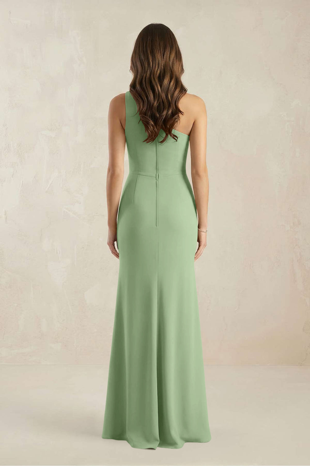 One-Shoulder Sheath Chiffon Ruched Bridesmaid Dress in Matcha