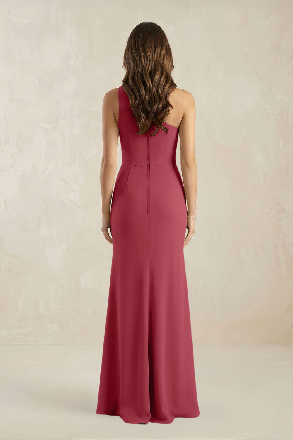 One-Shoulder Sheath Chiffon Ruched Bridesmaid Dress in Merlot