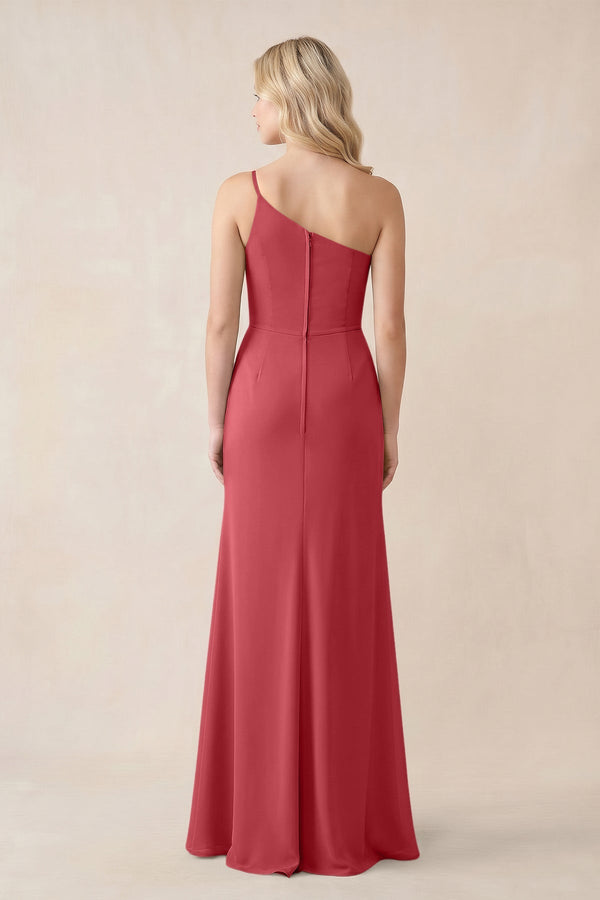 One - Shoulder Sheath Chiffon Ruched Bridesmaid Dress in Merlot - SHE IS ME Bridesmaid Dresses