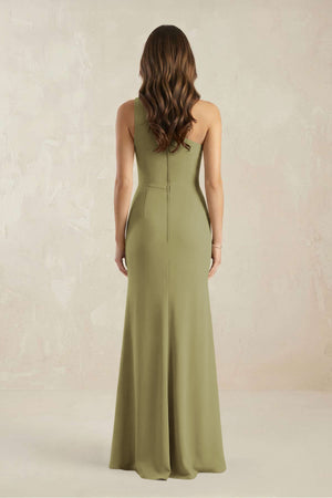 One-Shoulder Sheath Chiffon Ruched Bridesmaid Dress in Moss Green (2) | KISSBRIDAL