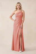 One - Shoulder Sheath Chiffon Ruched Bridesmaid Dress in Mulberry - SHE IS ME Bridesmaid Dresses