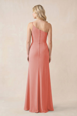 One - Shoulder Sheath Chiffon Ruched Bridesmaid Dress in Mulberry - SHE IS ME Bridesmaid Dresses