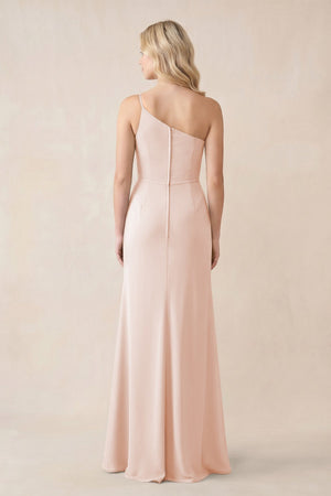 One - Shoulder Sheath Chiffon Ruched Bridesmaid Dress in Pale Blush - SHE IS ME Bridesmaid Dresses