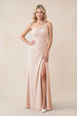One - Shoulder Sheath Chiffon Ruched Bridesmaid Dress in Pale Blush - KISS BRIDAL Bridesmaid Dresses