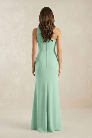 One-Shoulder Sheath Chiffon Ruched Bridesmaid Dress in Pale Pistachio (2) | KISSBRIDAL