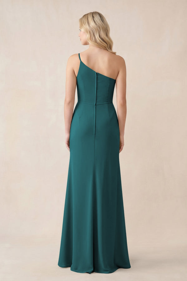 One - Shoulder Sheath Chiffon Ruched Bridesmaid Dress in Pine - SHE IS ME Bridesmaid Dresses