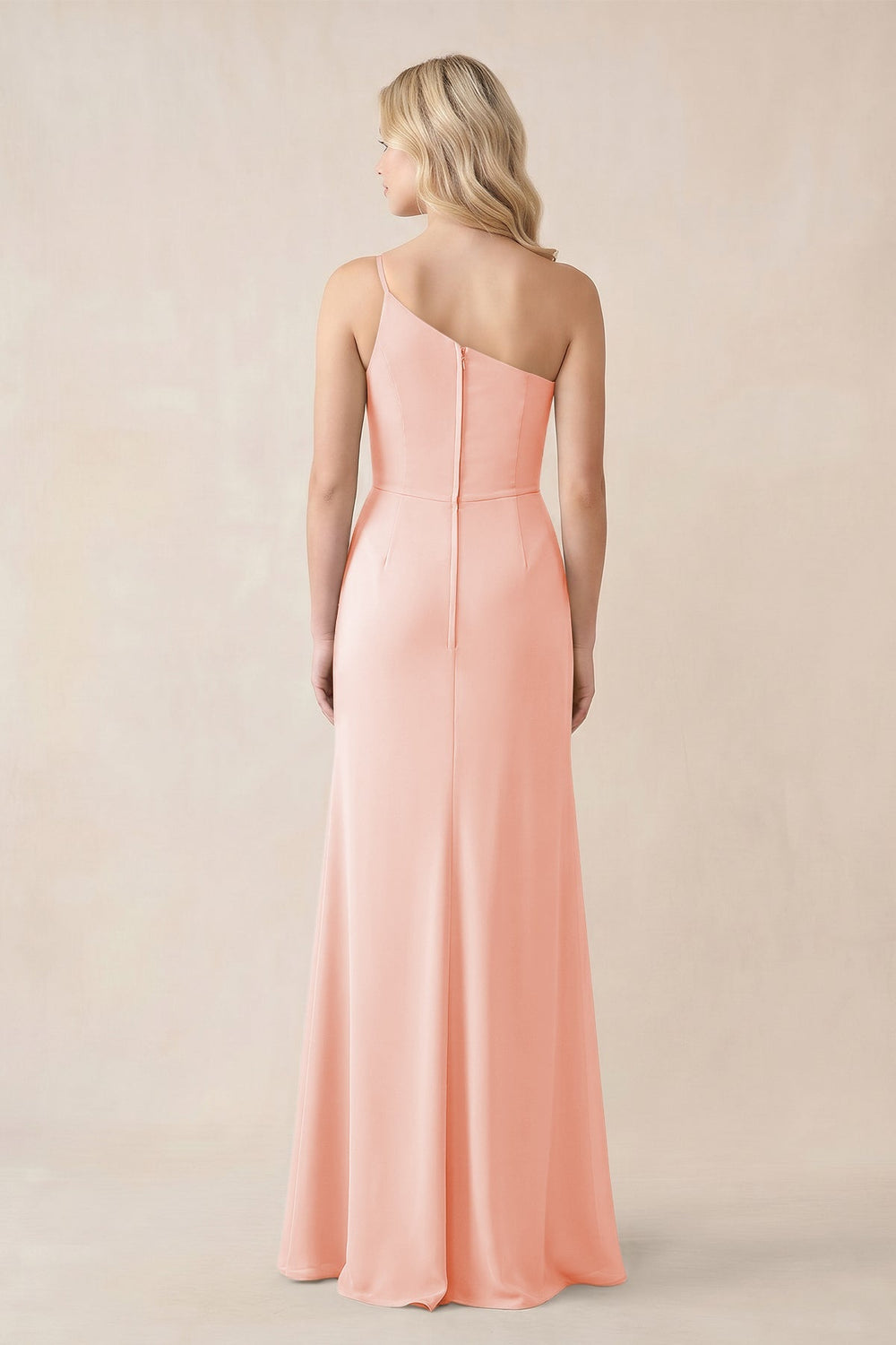 One - Shoulder Sheath Chiffon Ruched Bridesmaid Dress in Rose Petal - KISS BRIDAL Bridesmaid Dresses
