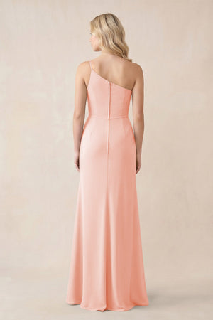 One - Shoulder Sheath Chiffon Ruched Bridesmaid Dress in Rose Petal - SHE IS ME Bridesmaid Dresses