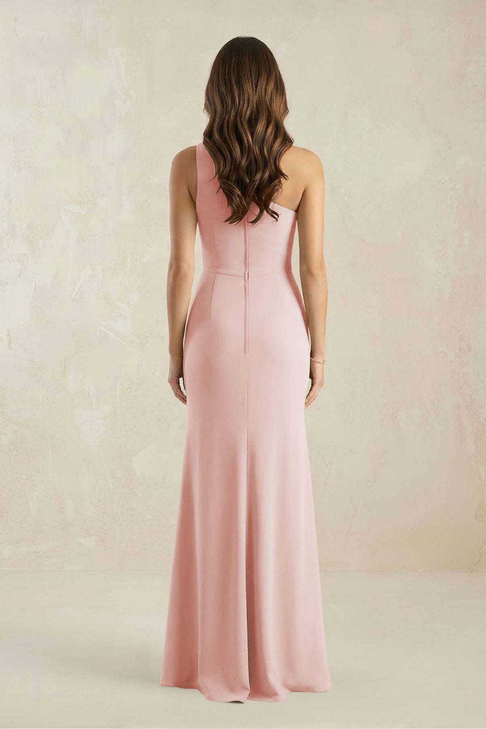 One-Shoulder Sheath Chiffon Ruched Bridesmaid Dress in Rose Petal