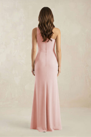 One-Shoulder Sheath Chiffon Ruched Bridesmaid Dress in Rose Petal (2) | KISSBRIDAL
