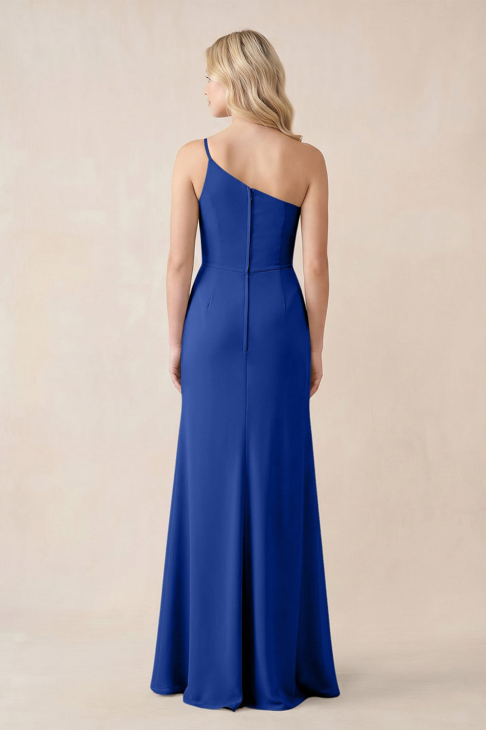 One - Shoulder Sheath Chiffon Ruched Bridesmaid Dress in Royal Blue - KISS BRIDAL Bridesmaid Dresses