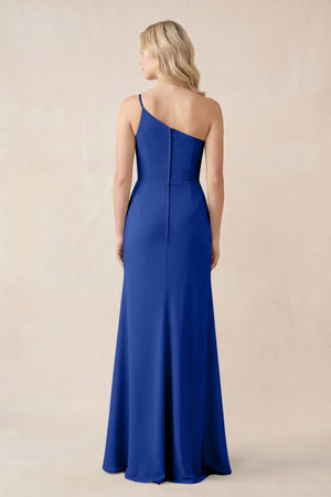 One - Shoulder Sheath Chiffon Ruched Bridesmaid Dress in Royal Blue - SHE IS ME Bridesmaid Dresses