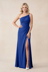 One - Shoulder Sheath Chiffon Ruched Bridesmaid Dress in Royal Blue - KISS BRIDAL Bridesmaid Dresses