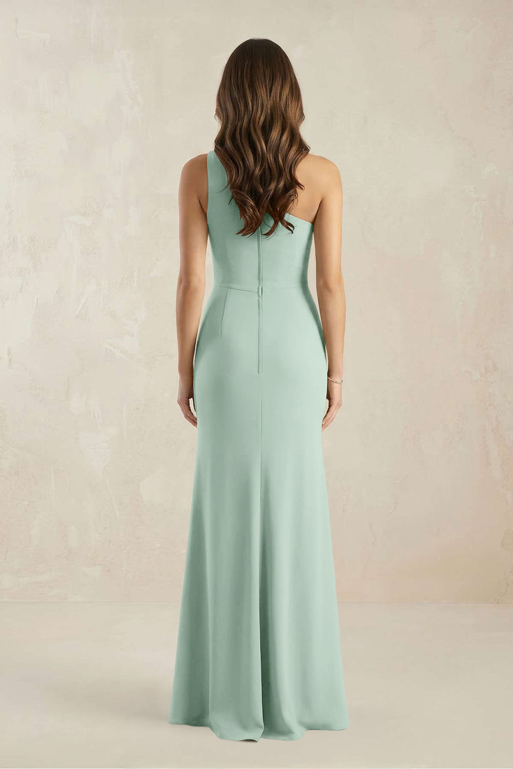 One-Shoulder Sheath Chiffon Ruched Bridesmaid Dress in Sage