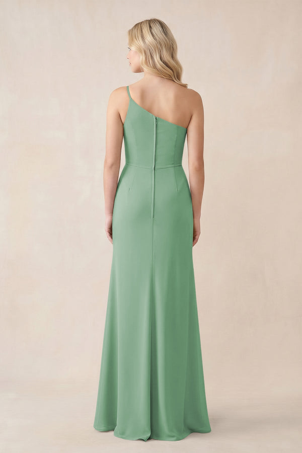 One - Shoulder Sheath Chiffon Ruched Bridesmaid Dress in Sea Glass - SHE IS ME Bridesmaid Dresses