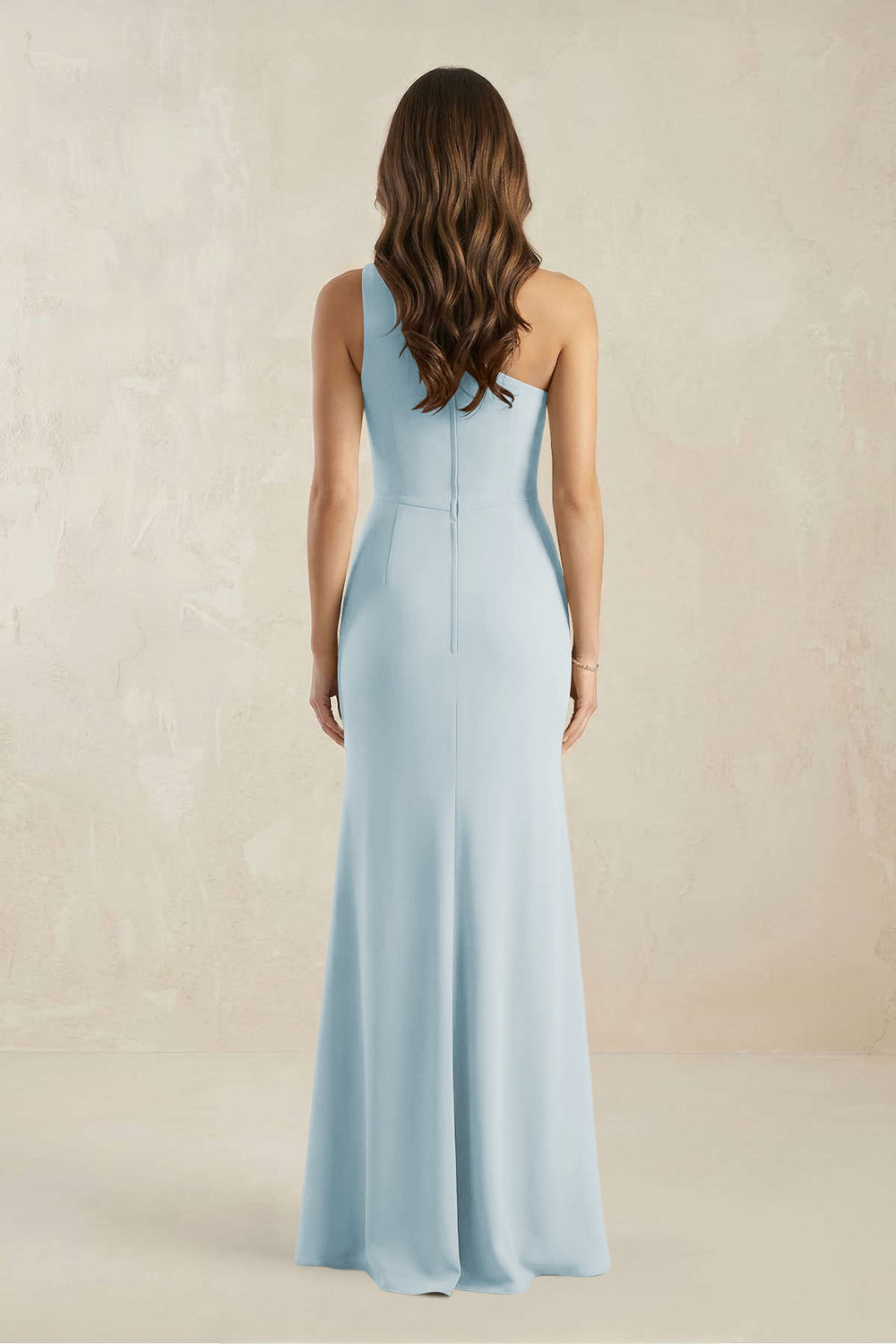 One-Shoulder Sheath Chiffon Ruched Bridesmaid Dress in Sky Blue