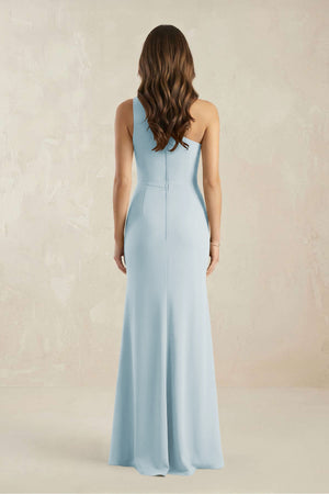 One-Shoulder Sheath Chiffon Ruched Bridesmaid Dress in Sky Blue (2) | KISSBRIDAL