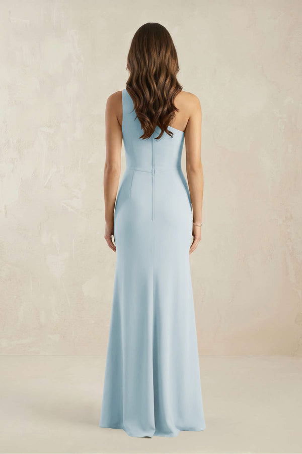 One-Shoulder Sheath Chiffon Ruched Bridesmaid Dress in Sky Blue (2) | KISSBRIDAL