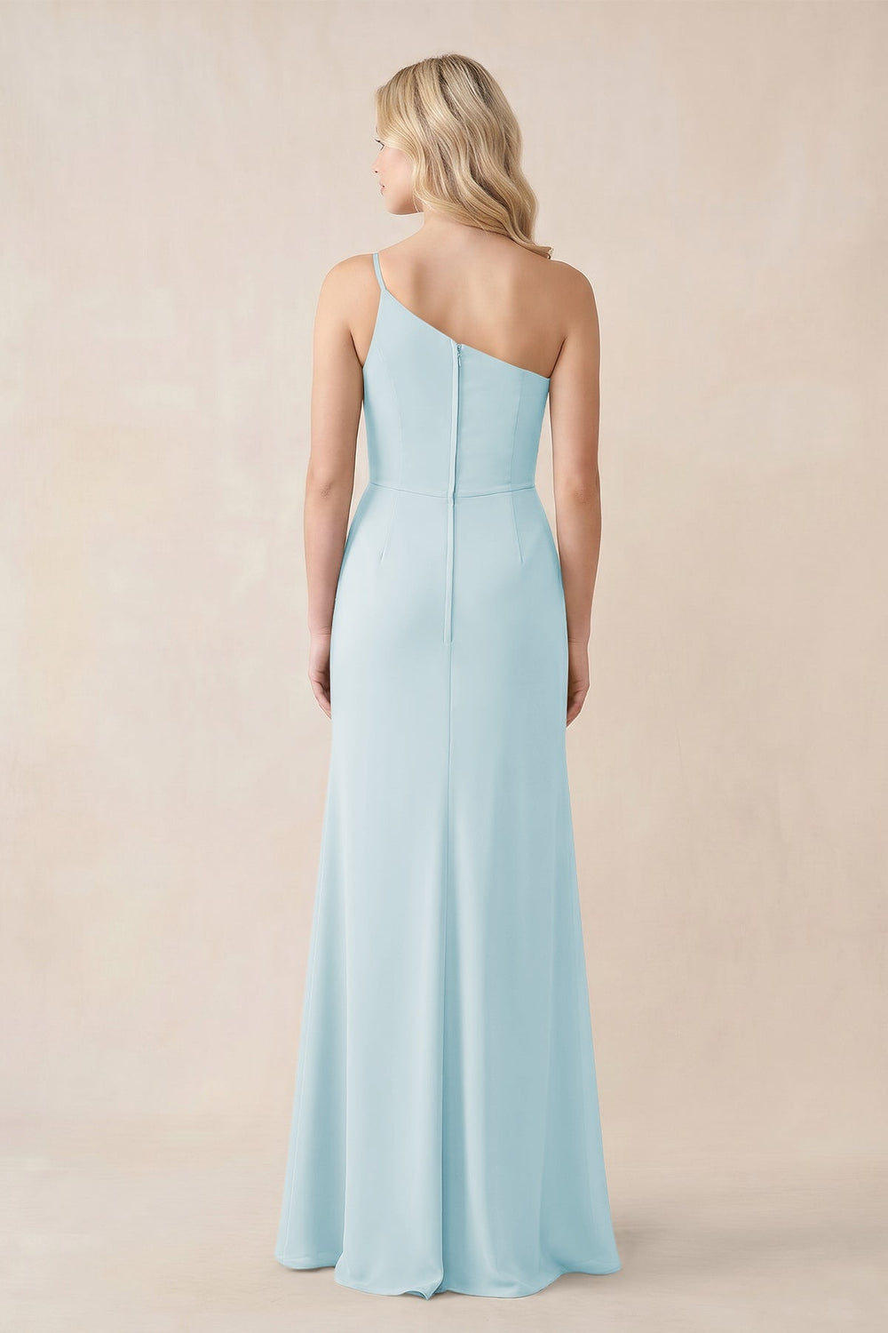 One - Shoulder Sheath Chiffon Ruched Bridesmaid Dress in Sky Blue - KISS BRIDAL Bridesmaid Dresses