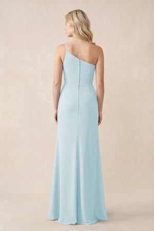 One - Shoulder Sheath Chiffon Ruched Bridesmaid Dress in Sky Blue - SHE IS ME Bridesmaid Dresses