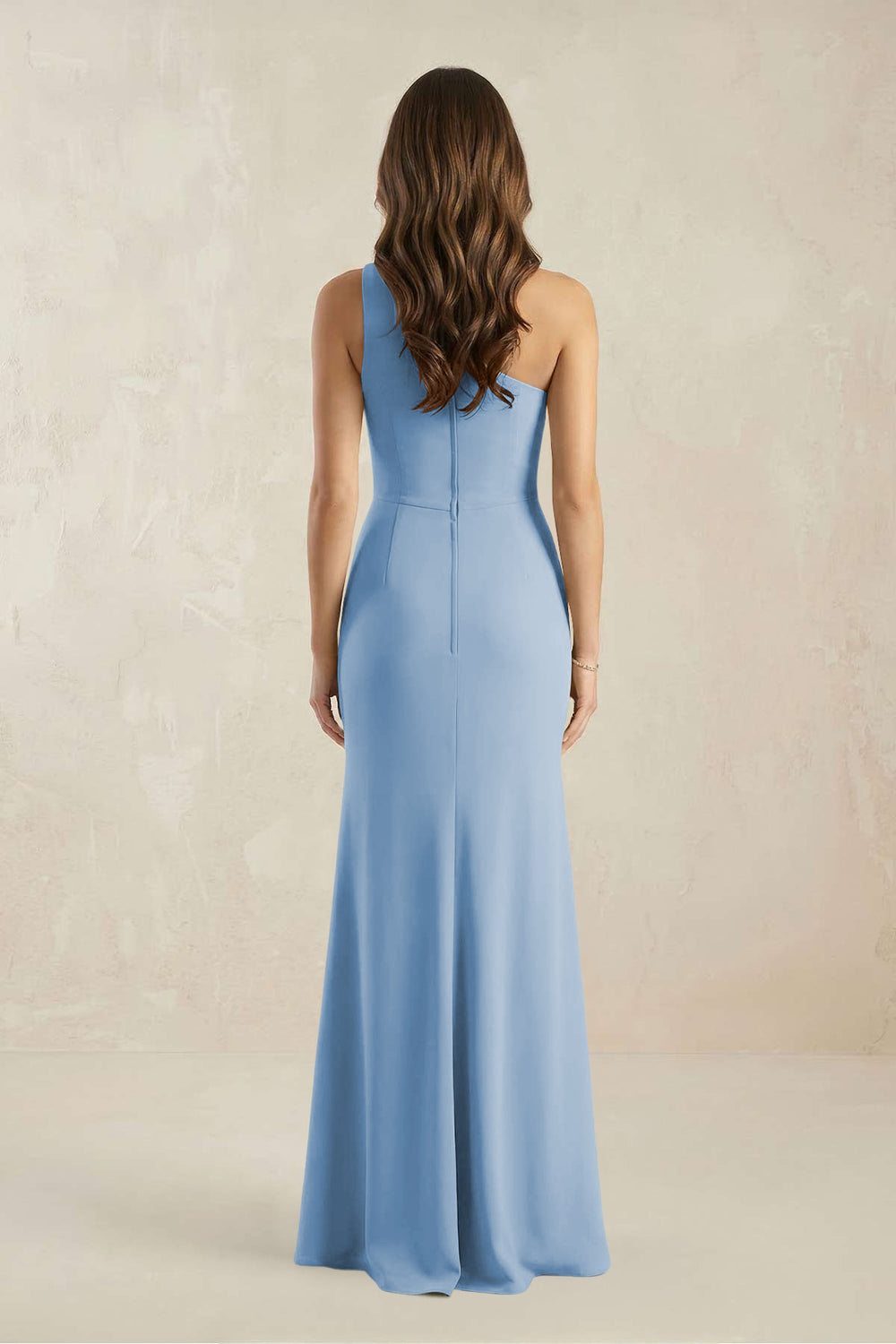 One-Shoulder Sheath Chiffon Ruched Bridesmaid Dress in Steel Blue