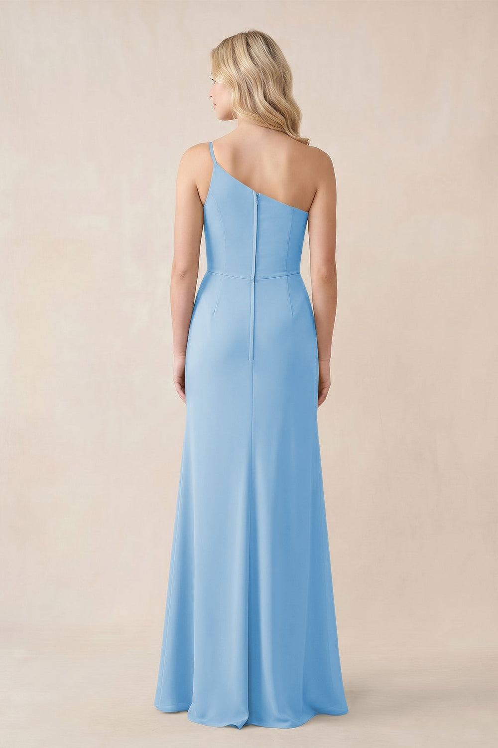 One - Shoulder Sheath Chiffon Ruched Bridesmaid Dress in Steel Blue - KISS BRIDAL Bridesmaid Dresses