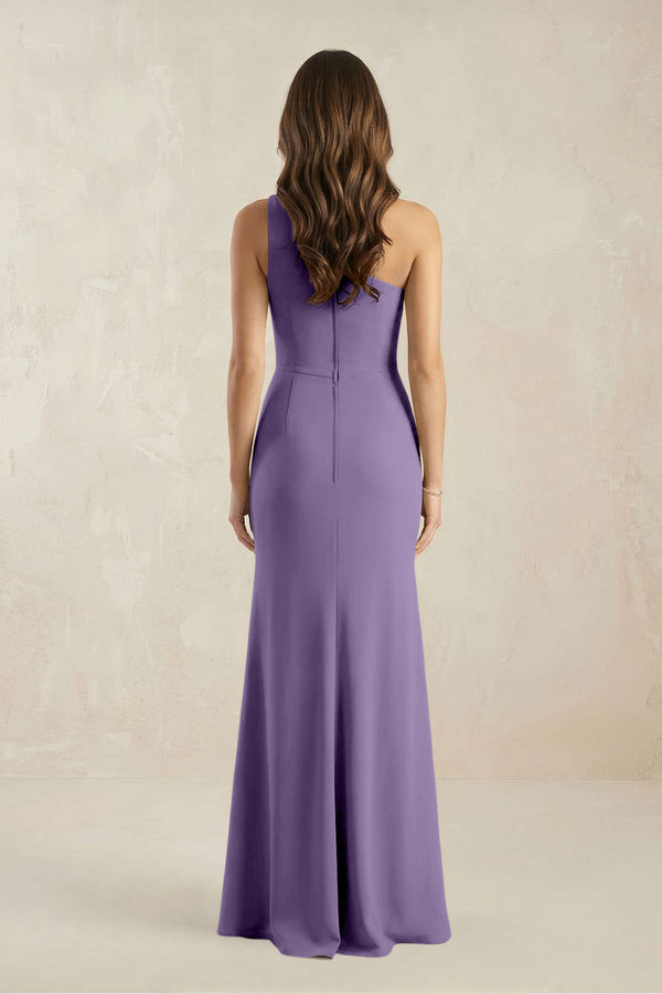 One-Shoulder Sheath Chiffon Ruched Bridesmaid Dress in Tahiti (2) | KISSBRIDAL
