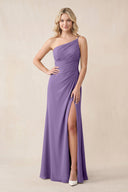 One - Shoulder Sheath Chiffon Ruched Bridesmaid Dress in Tahiti - SHE IS ME Bridesmaid Dresses