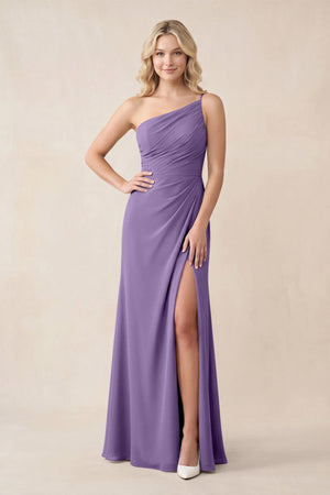 One - Shoulder Sheath Chiffon Ruched Bridesmaid Dress in Tahiti - SHE IS ME Bridesmaid Dresses